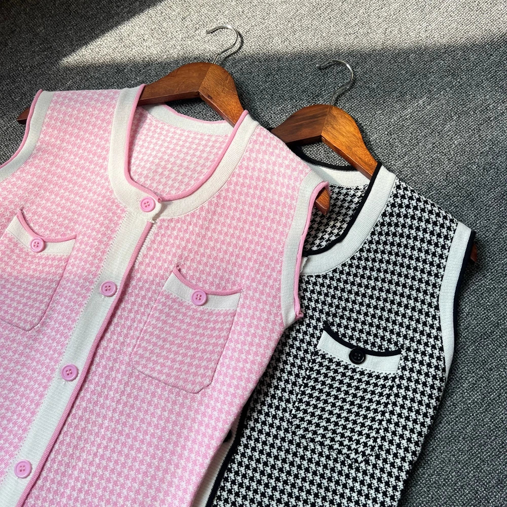 Sleeveless Button Knit A-Line Mini Dress