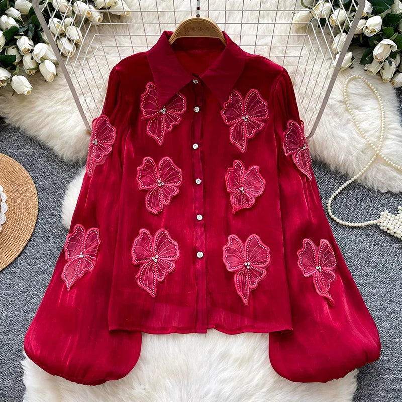 3D Floral Long Sleeve Blouse