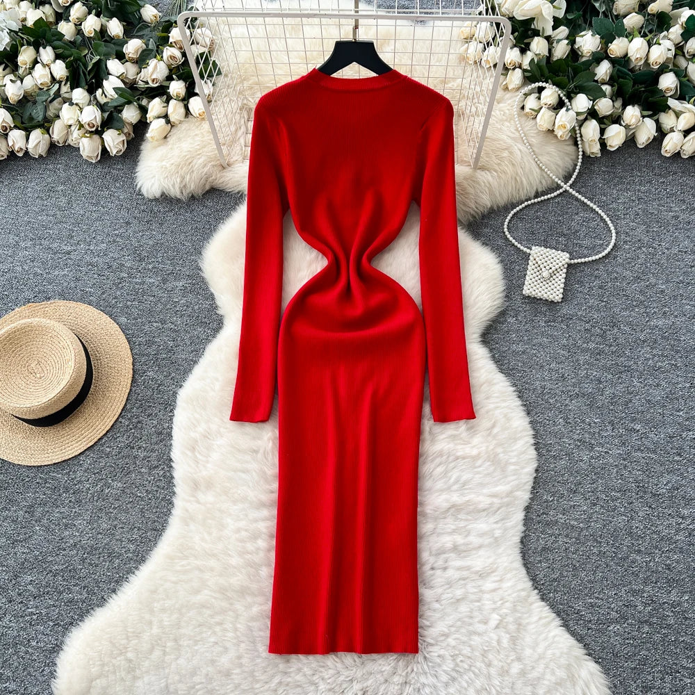Button Front Long Sleeve Party Dress