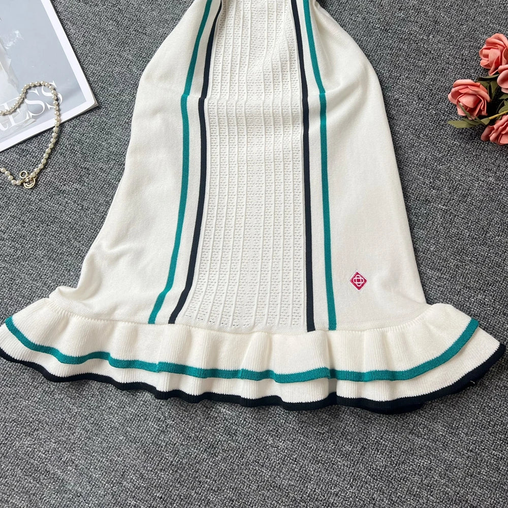 Collared Ruffled Knit Bodycon Mini Dress