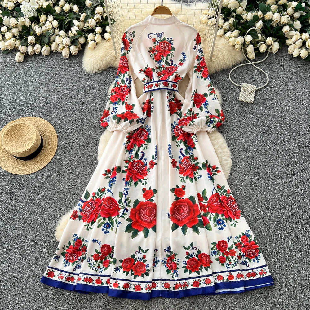 Lantern Sleeve Loose Crew Neck Dress