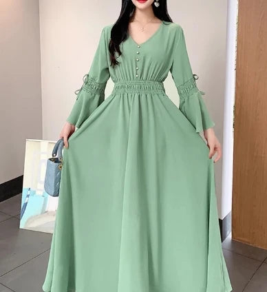 Belted Print Flare Sleeve A-Line Dress