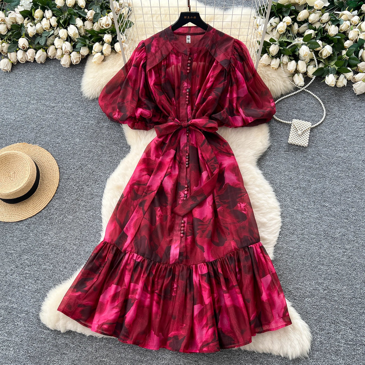 Boho Print Puff Sleeve Fairy Dress