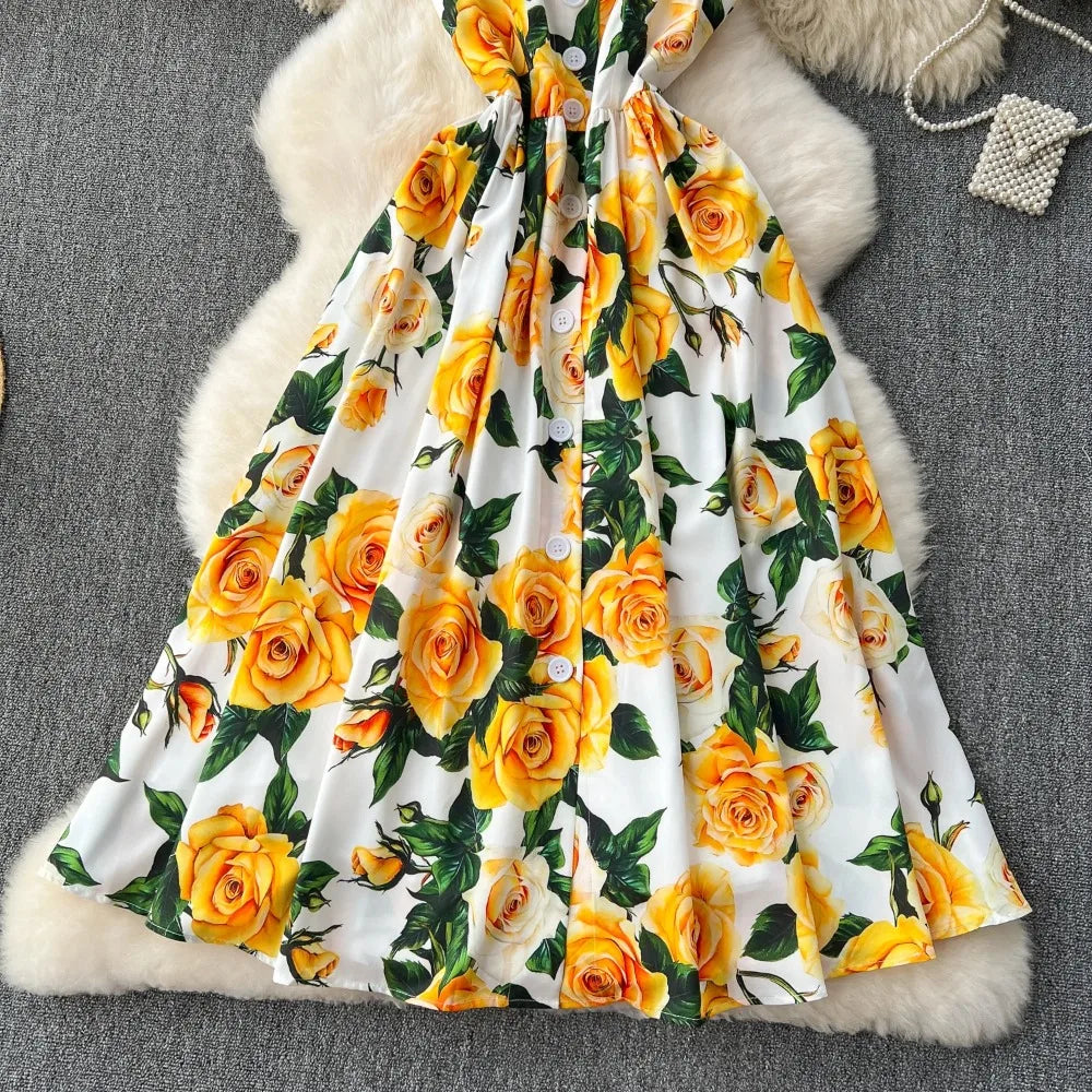 Backless Print Pleated Slip Sundress