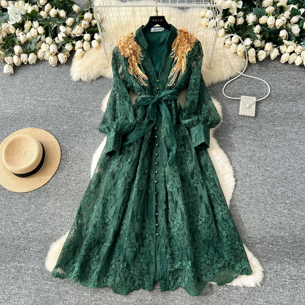 Sequin Button Long Sleeve Slim Dress
