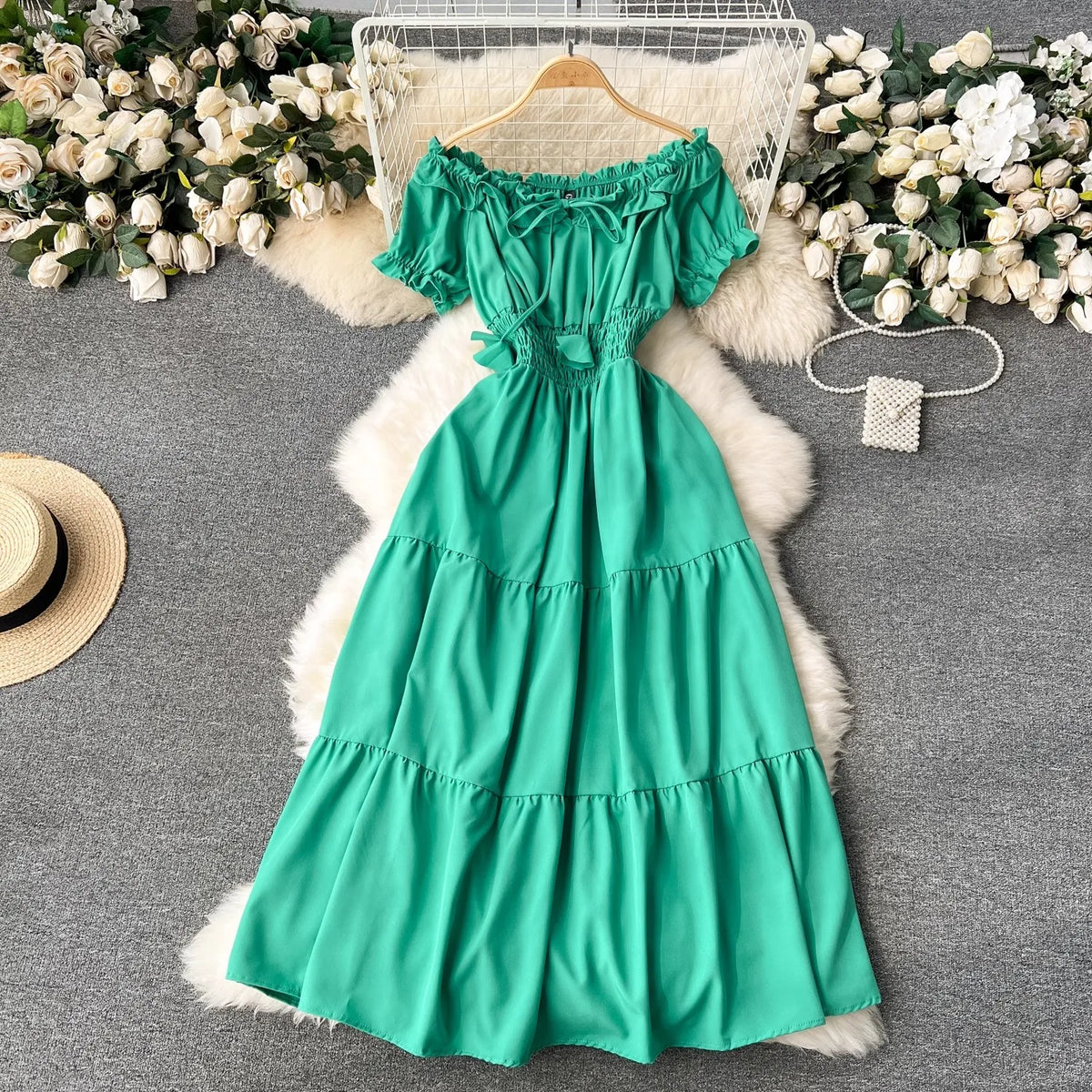 Off-Shoulder Swing Maxi Beach Dress