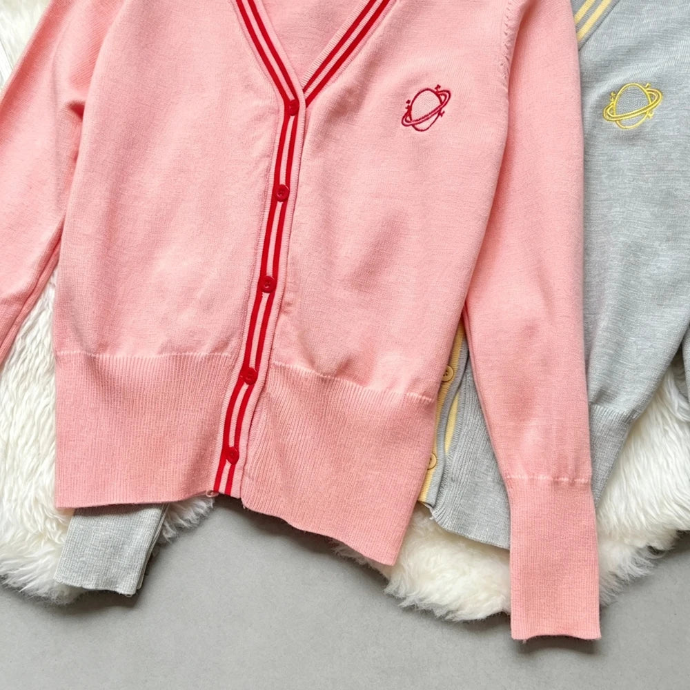 Embroidered V-Neck Knit Cardigan