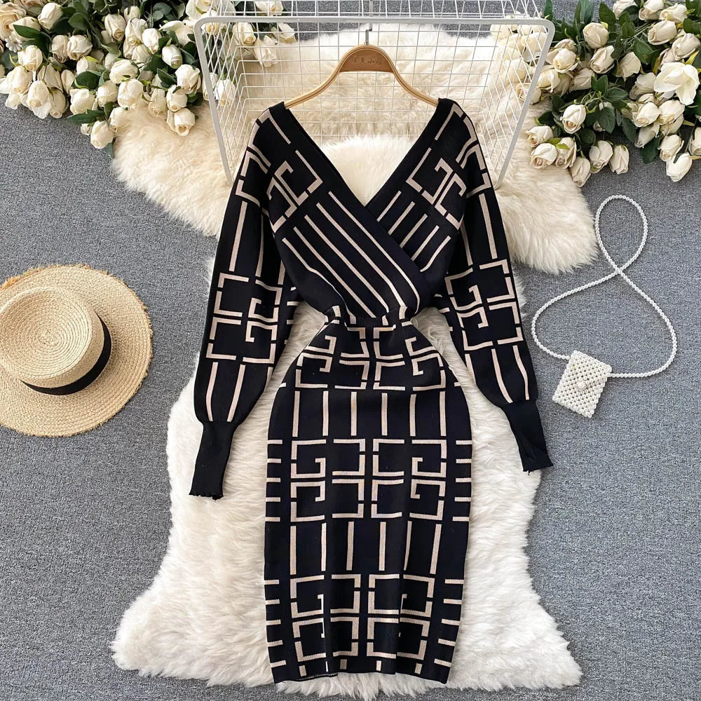 Black Batwing Sleeve Knit Bodycon Dress