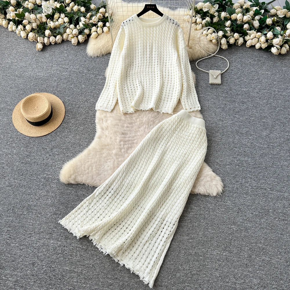 Knit Cutout Long Sleeve Two Piece Set