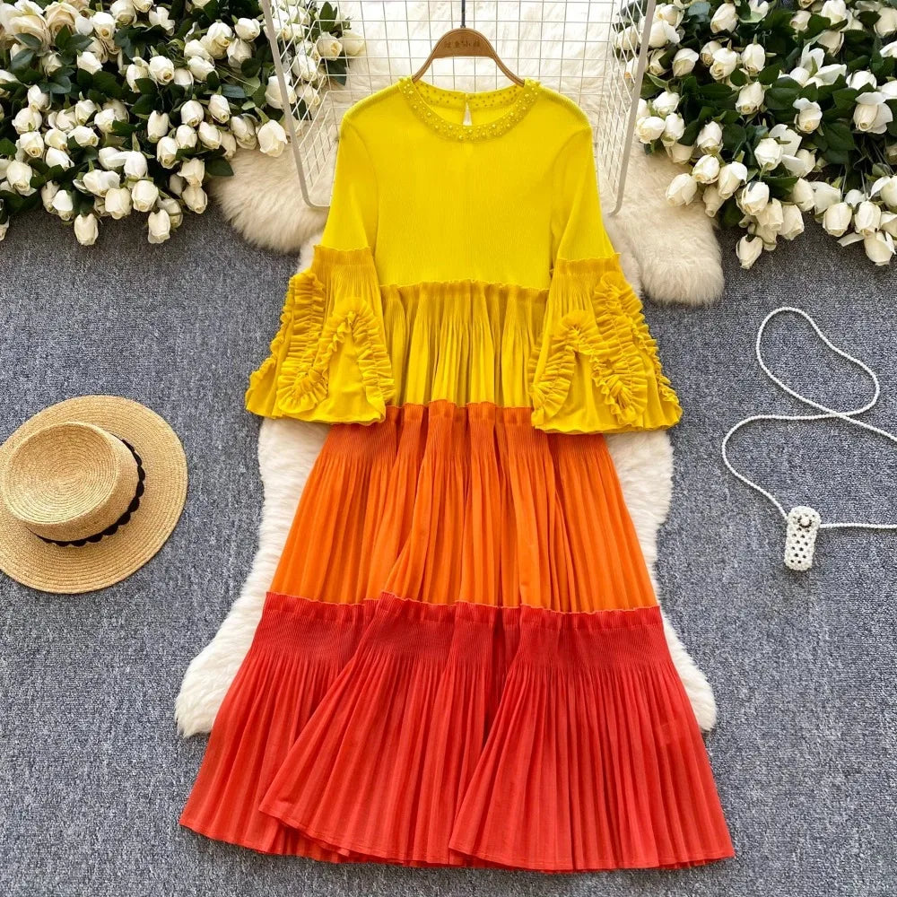 Gradient Flare Sleeve A-Line Dress