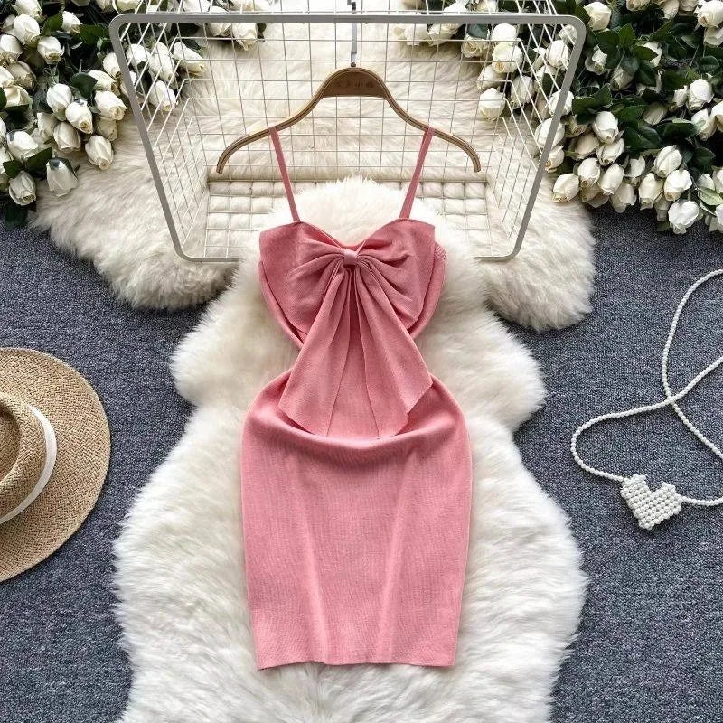 Bow Backless Spaghetti Strap Mini Dress
