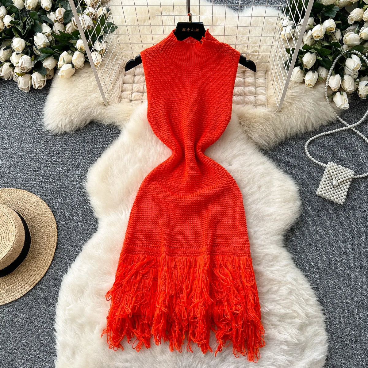 Tassel Sleeveless Knit Bodycon Mini Dress
