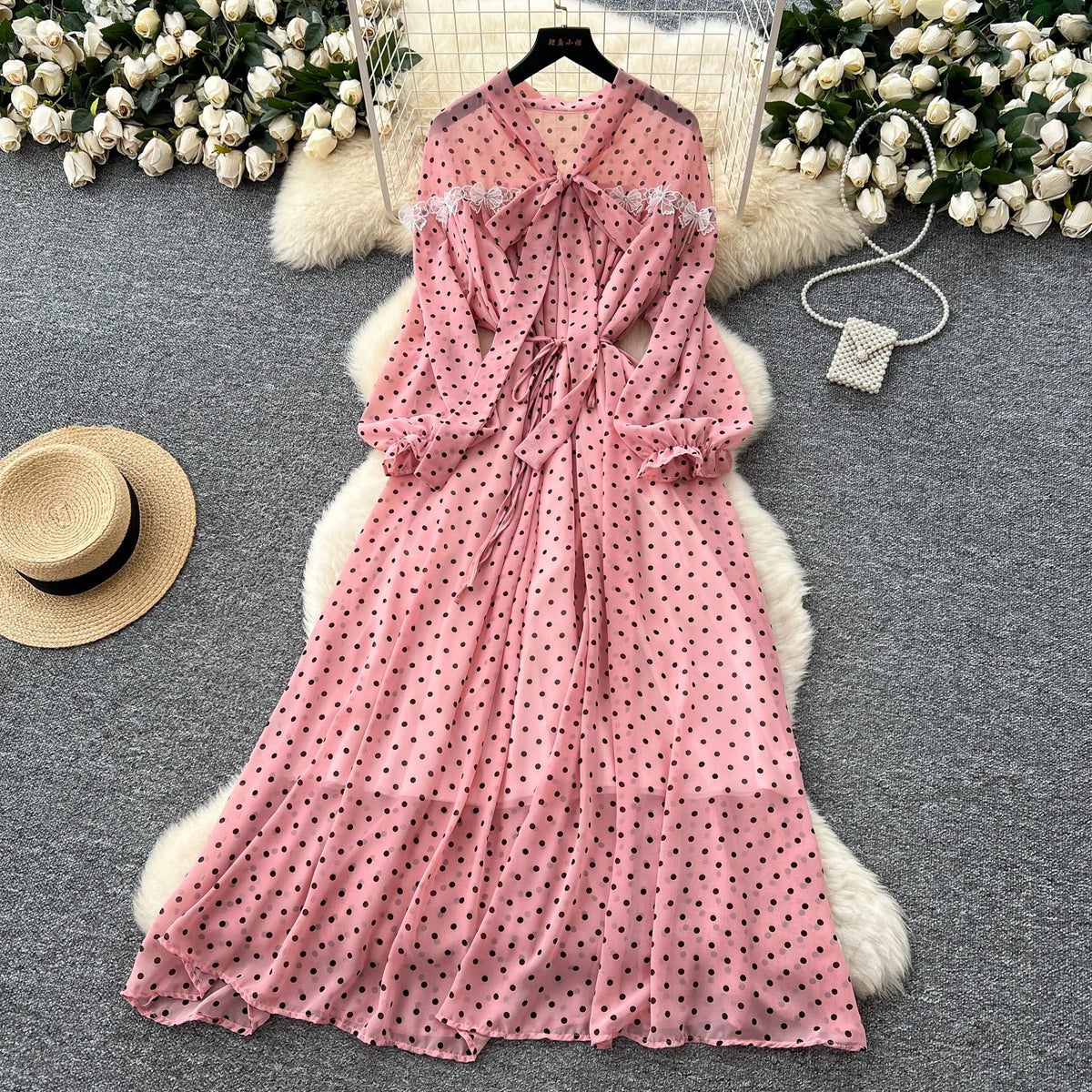 Butterfly Lace Lantern Sleeve Dress