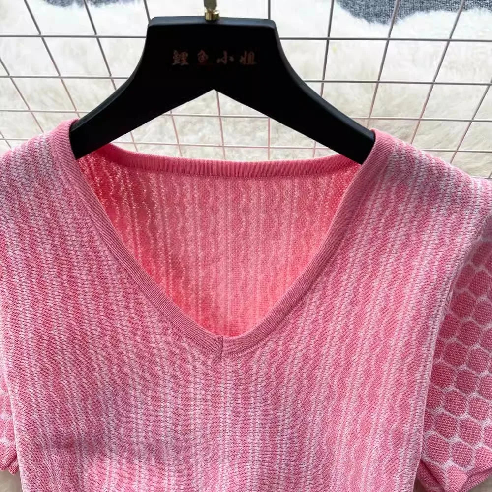 Patchwork V-Neck Short Sleeve A-Line Dress