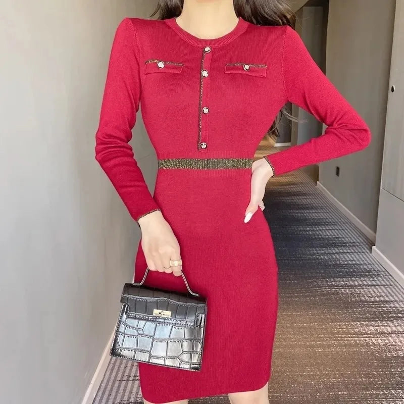 Slim Waist Knit Bodycon Sweater Dress