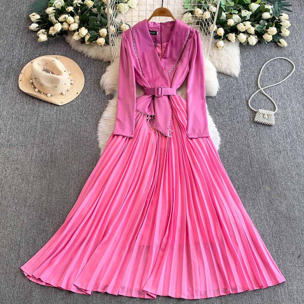 Tassel Mesh Long Sleeve Maxi Dress