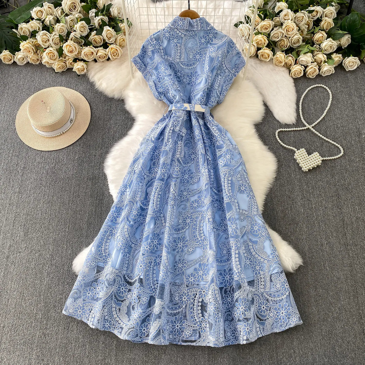 Embroidered Lace Vintage Party Dress