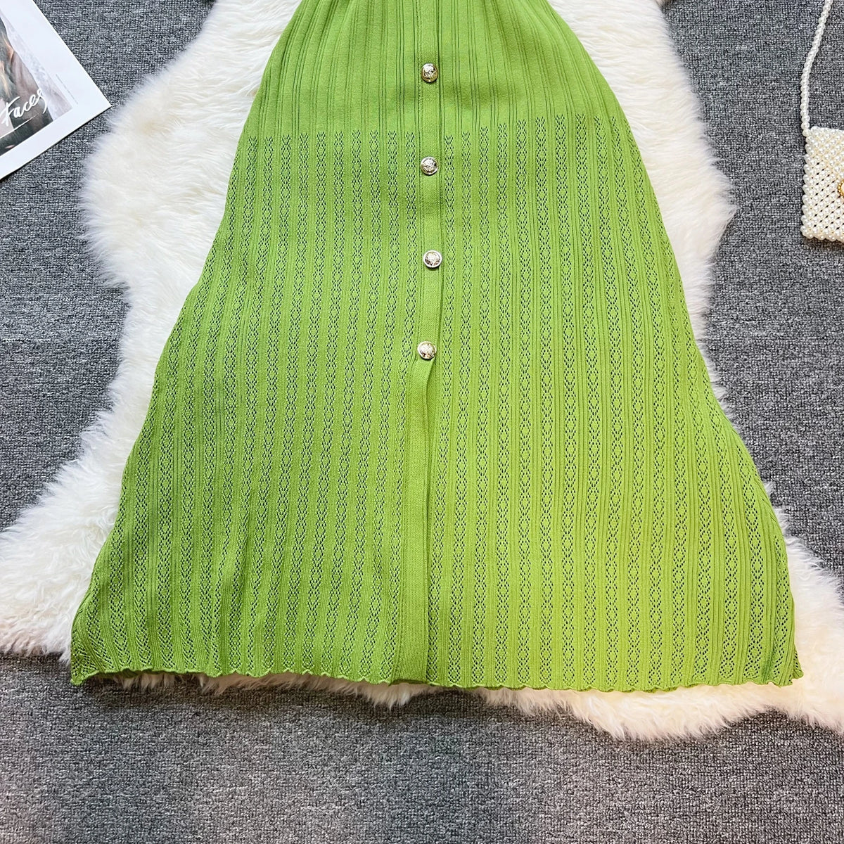 Patchwork Knit A-Line Maxi Shirt Dress