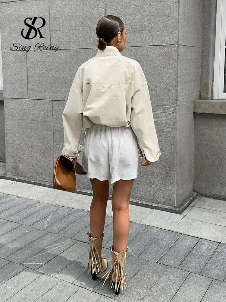 Oversized Stand Collar Denim Jacket