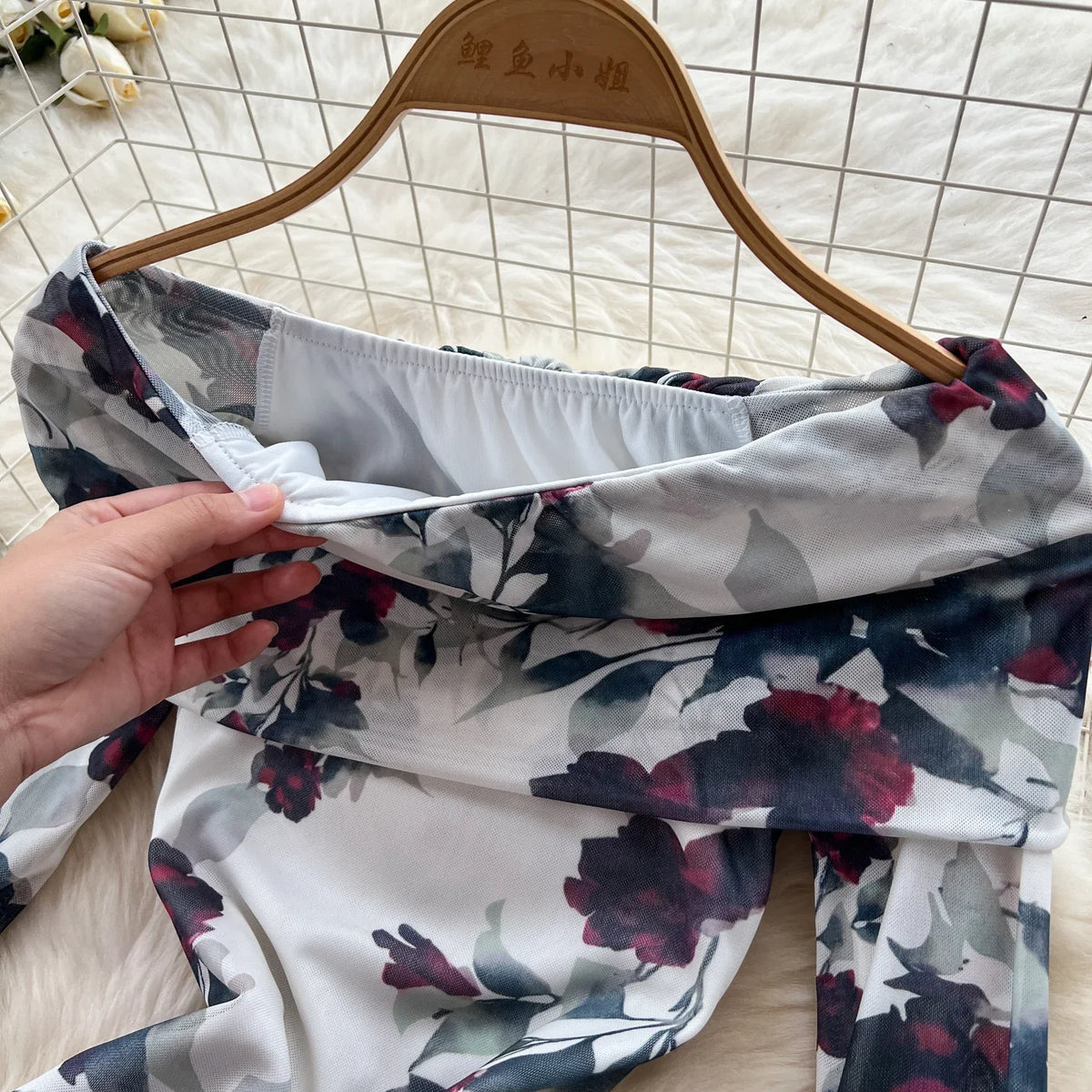 Rose Print Ruffle Collared Maxi Dress