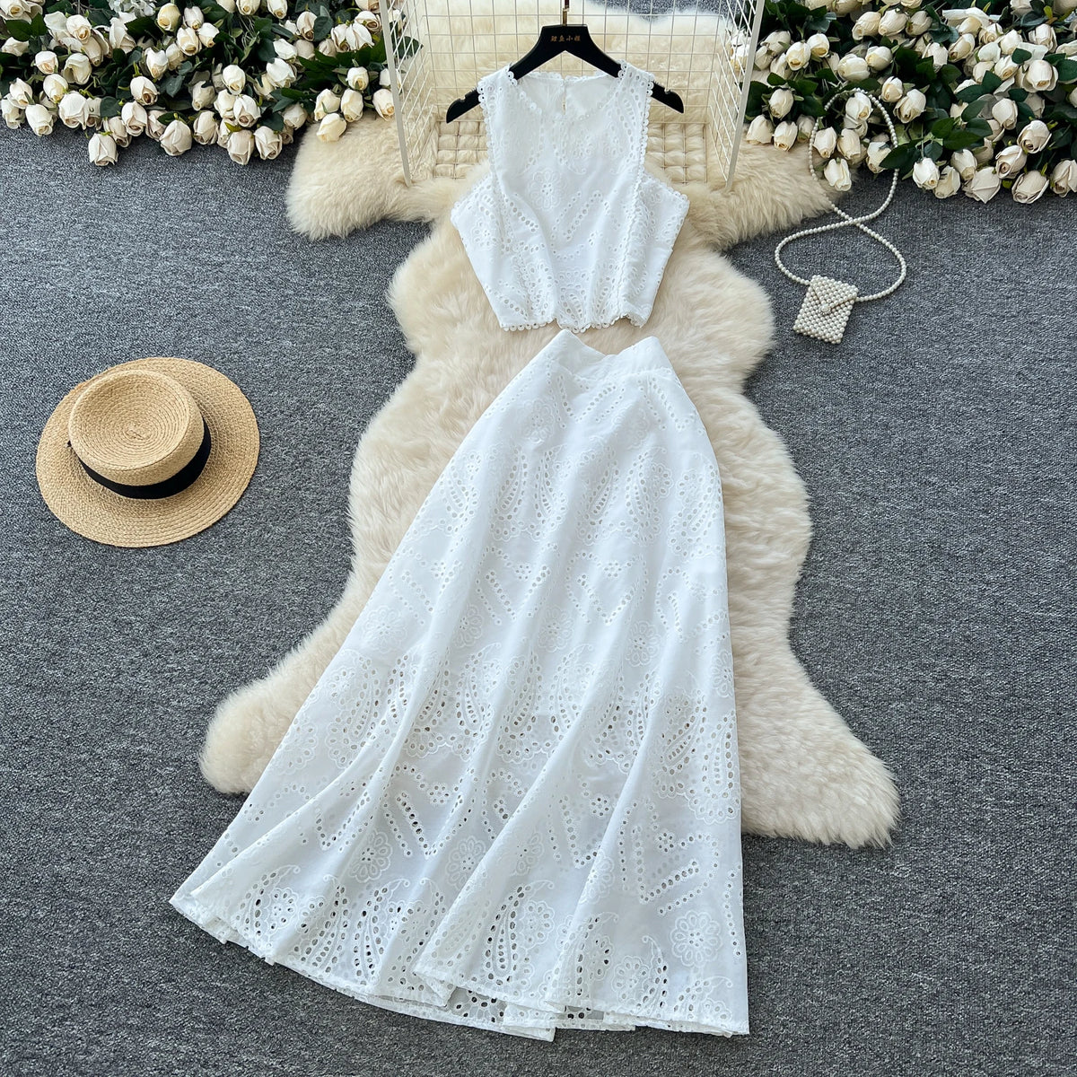 Crochet Cutout A-Line Long Party Dress