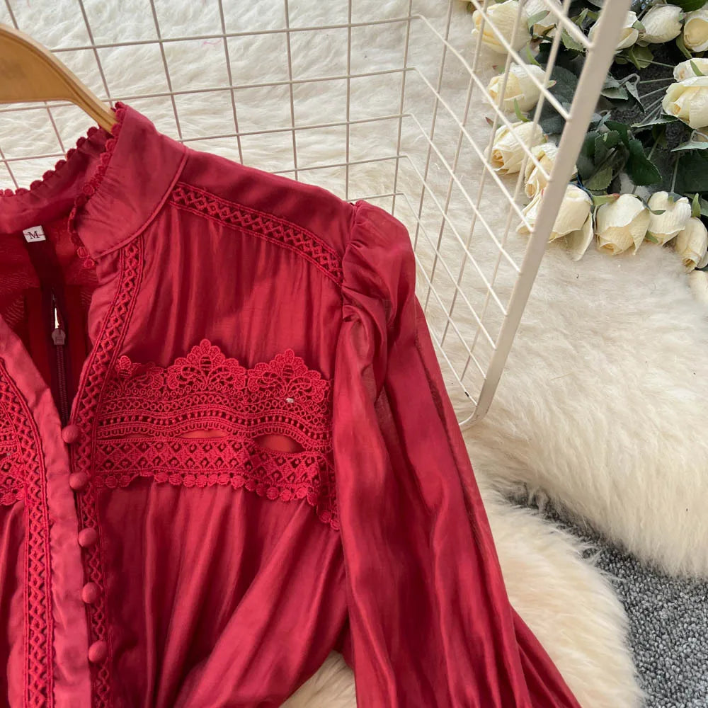 Lace Flare Sleeve Evening Party Dress