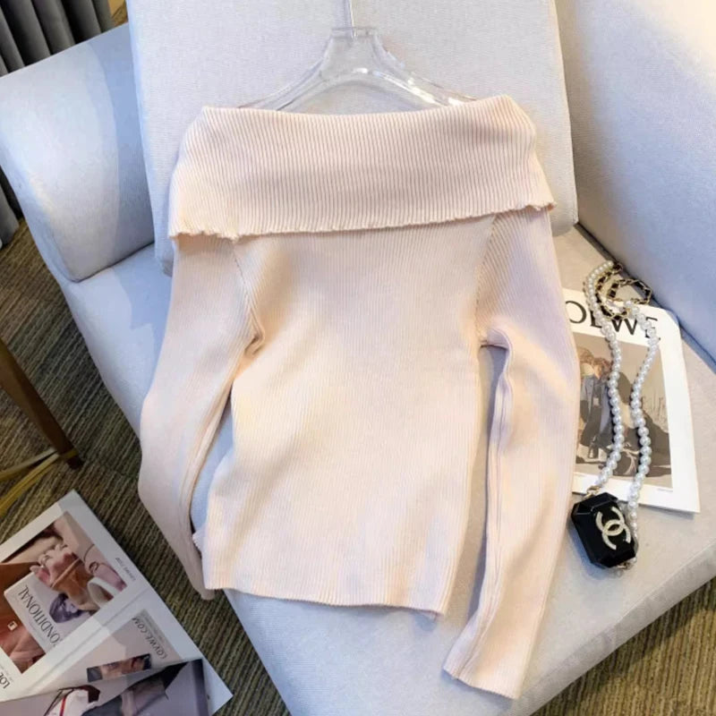 Off-Shoulder Button Knit Sweater