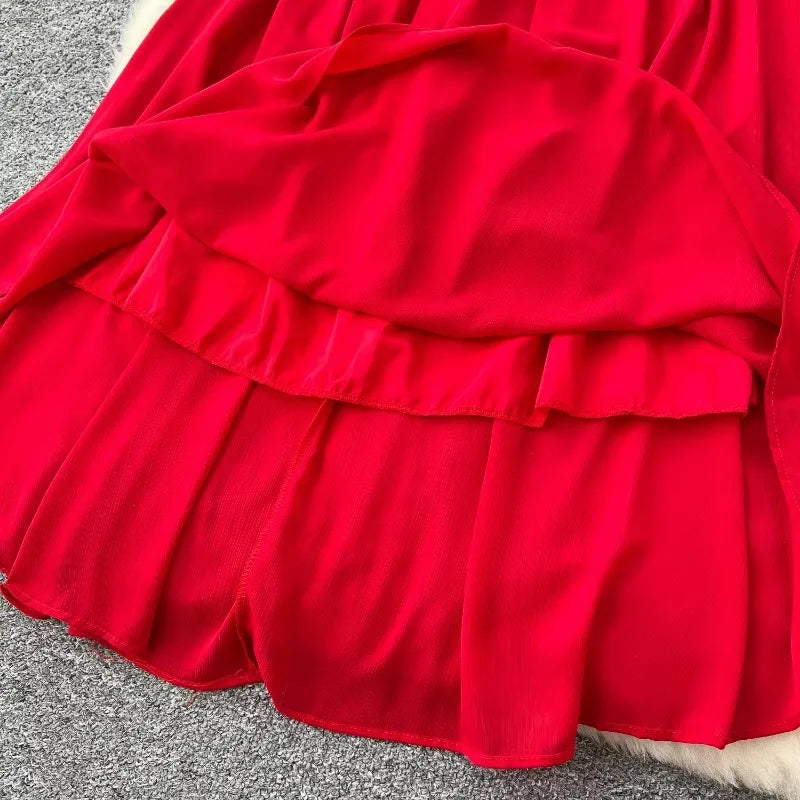 3D Floral V-Neck Lantern Sleeve Dress