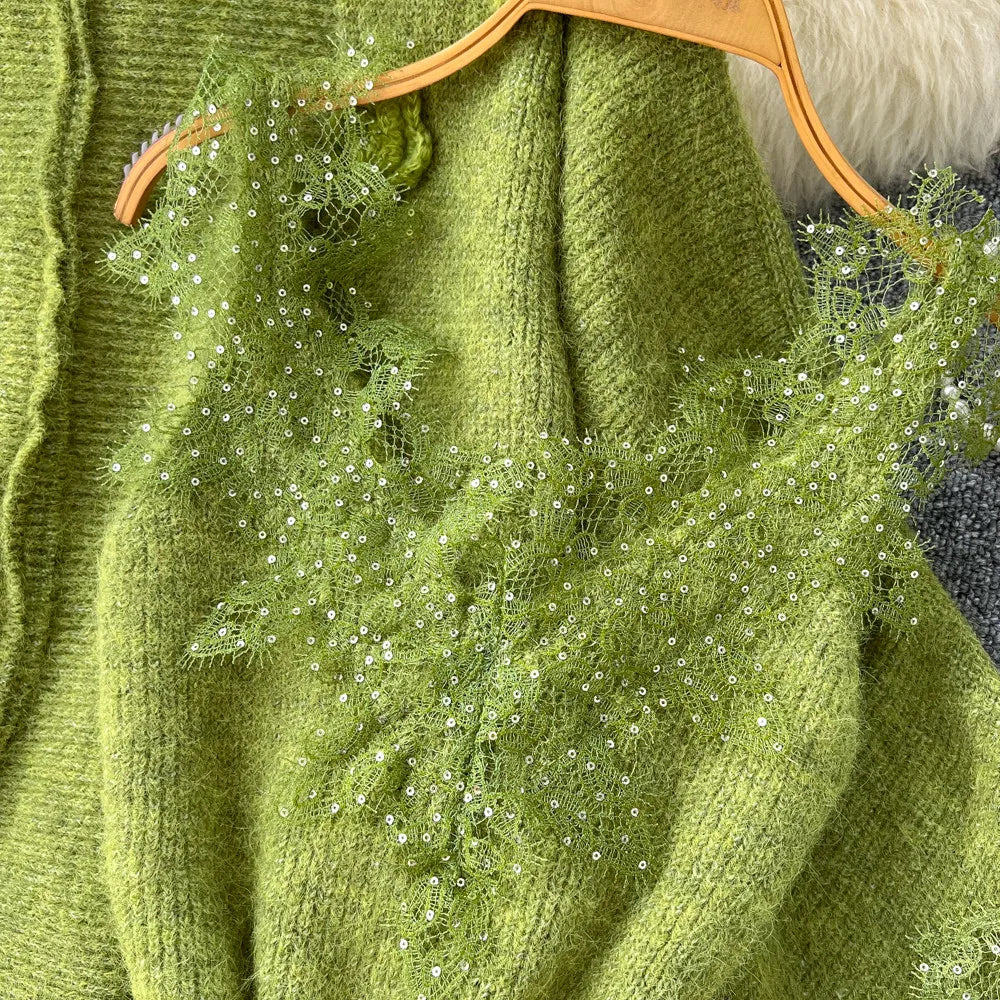 Floral Lace Cami Dress and Cardigan Set
