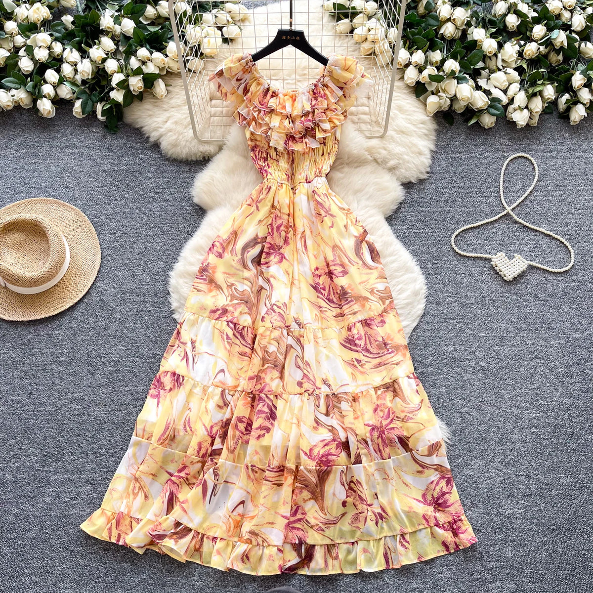 Boho Chiffon Print Off-Shoulder Maxi Dress