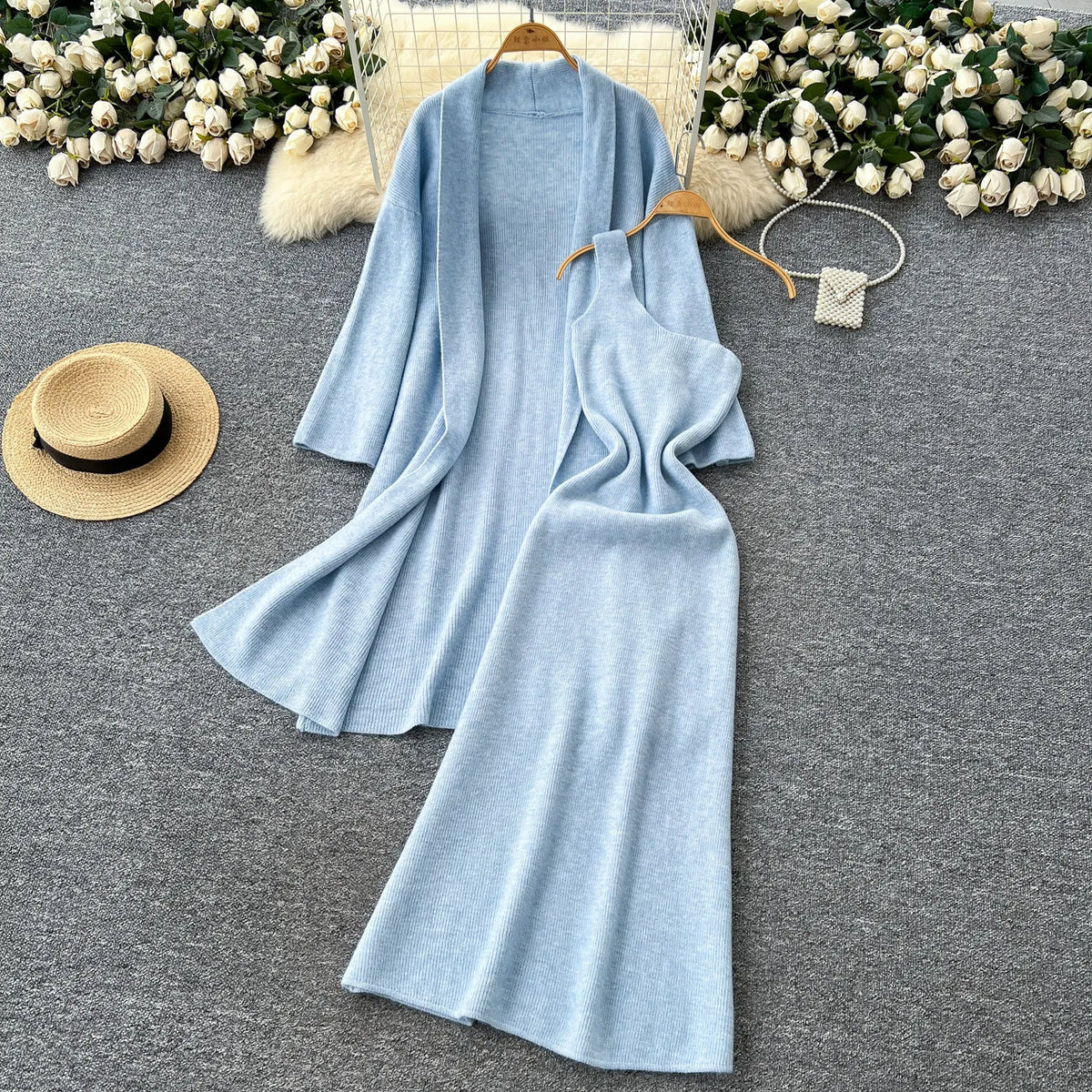 Knit One-Shoulder Cami Dress and Cardigan Set