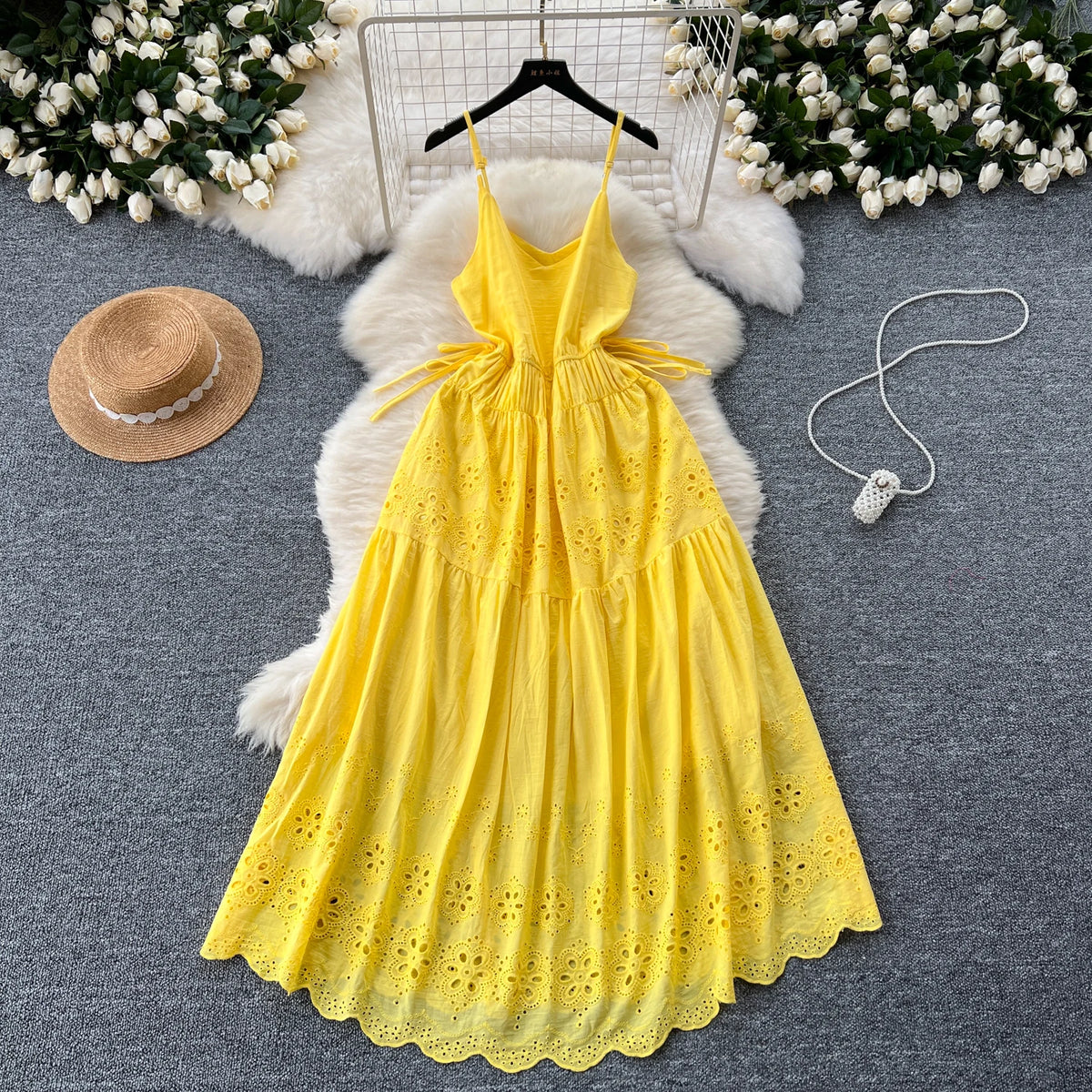 Embroidered Cutout Backless Slip Sundress