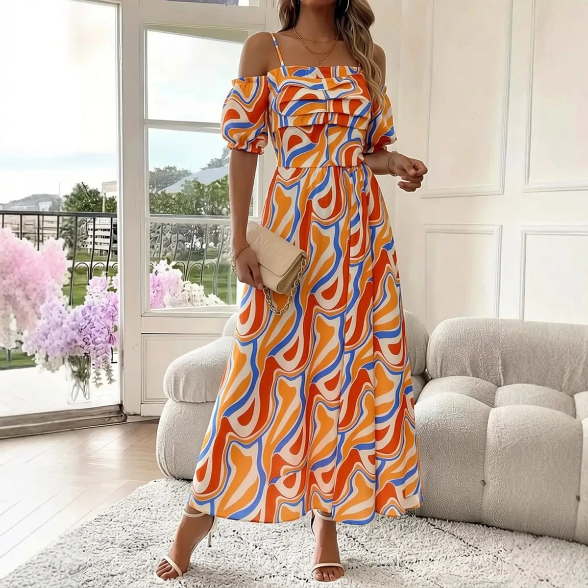 Off-Shoulder Print Maxi Summer Dress