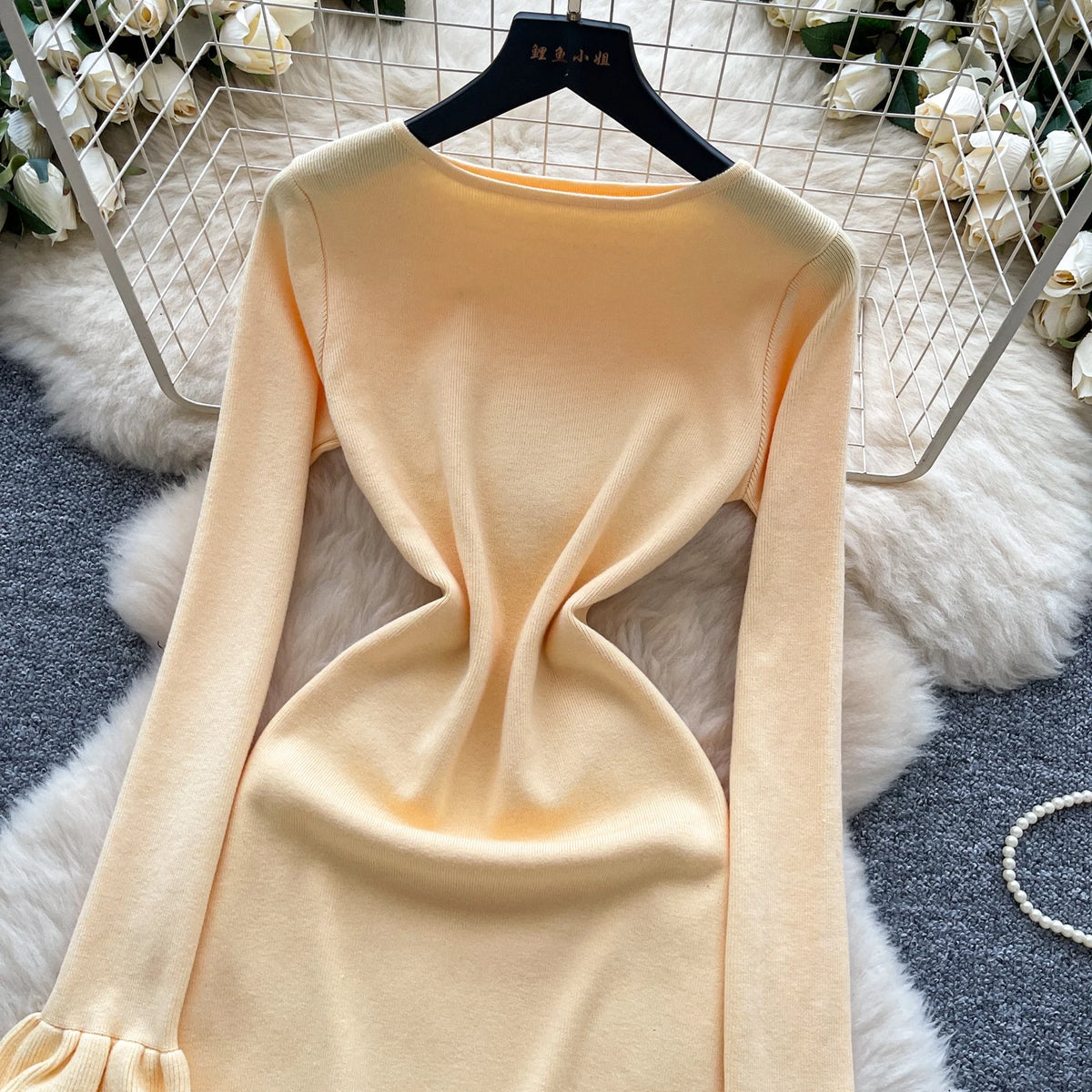 Paneled Knit Long Sleeve Slim Dress