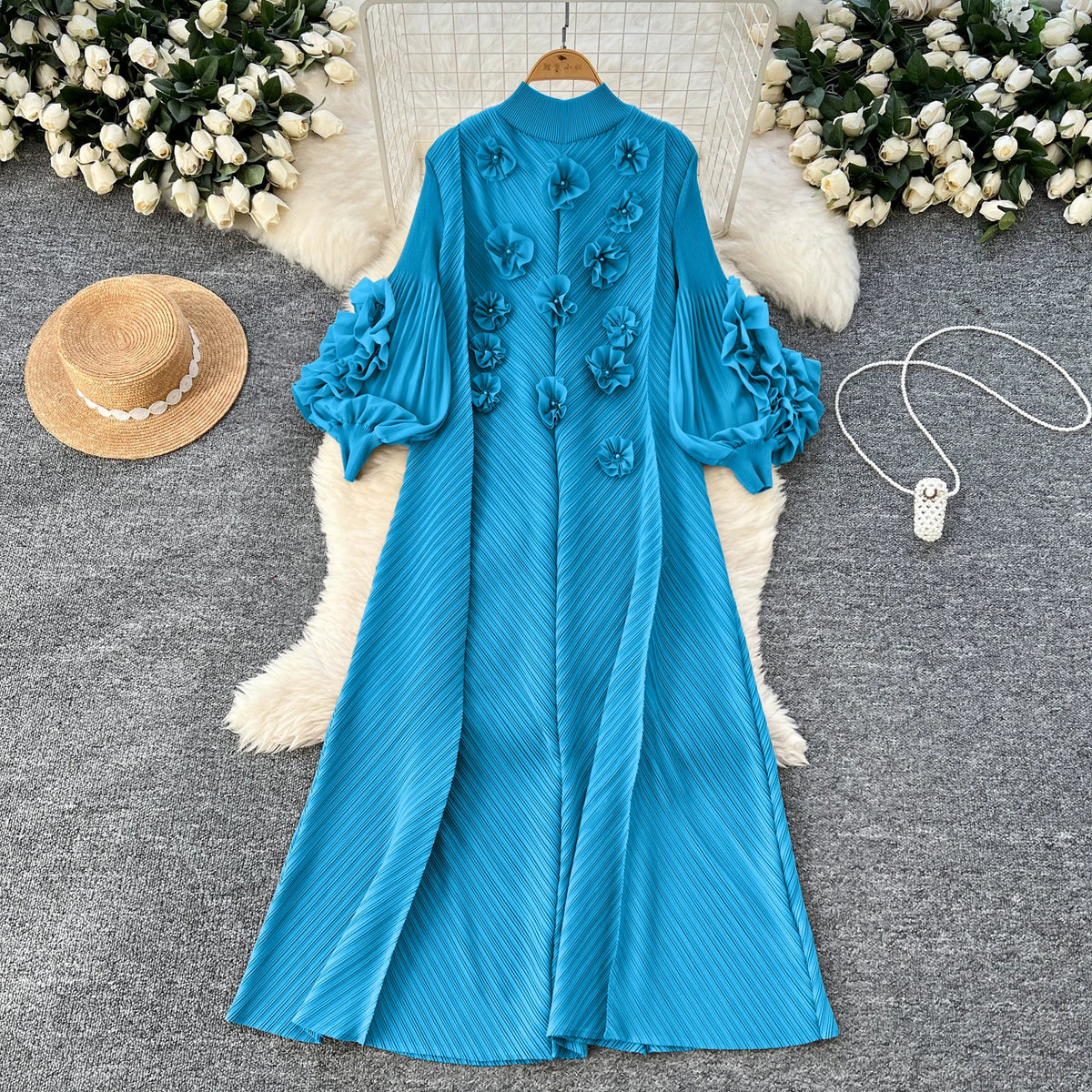 3D Floral Rhinestone Evening Dress