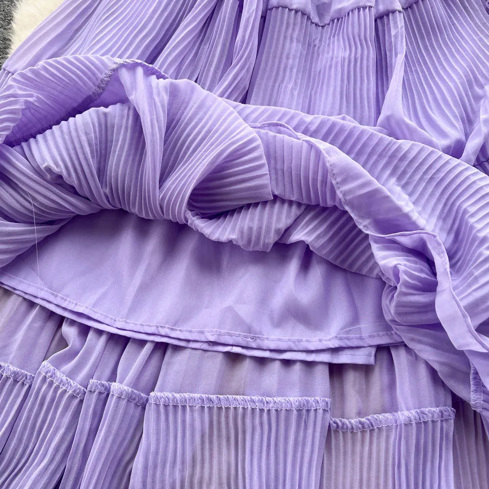 Off-Shoulder Pleated Long Sleeve Sundress