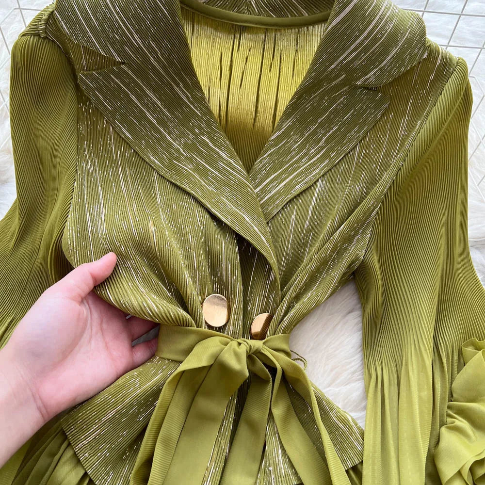 3D Floral Ruched Long Sleeve A-Line Dress