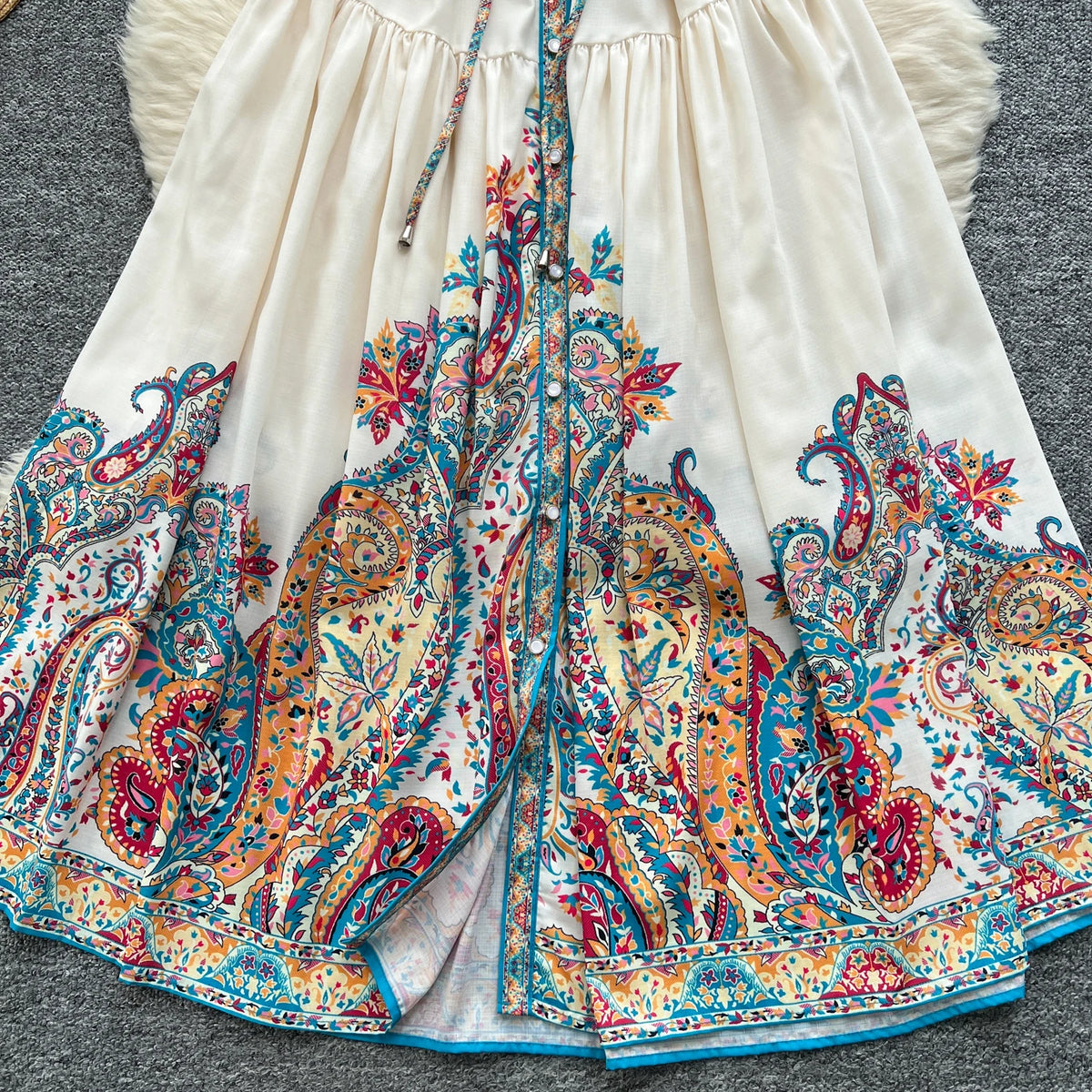 Boho Print Ruched Puff Sleeve Dress