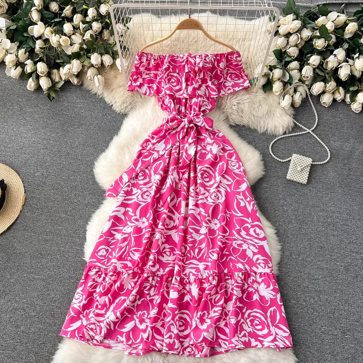 Floral Off-Shoulder A-Line Maxi Dress