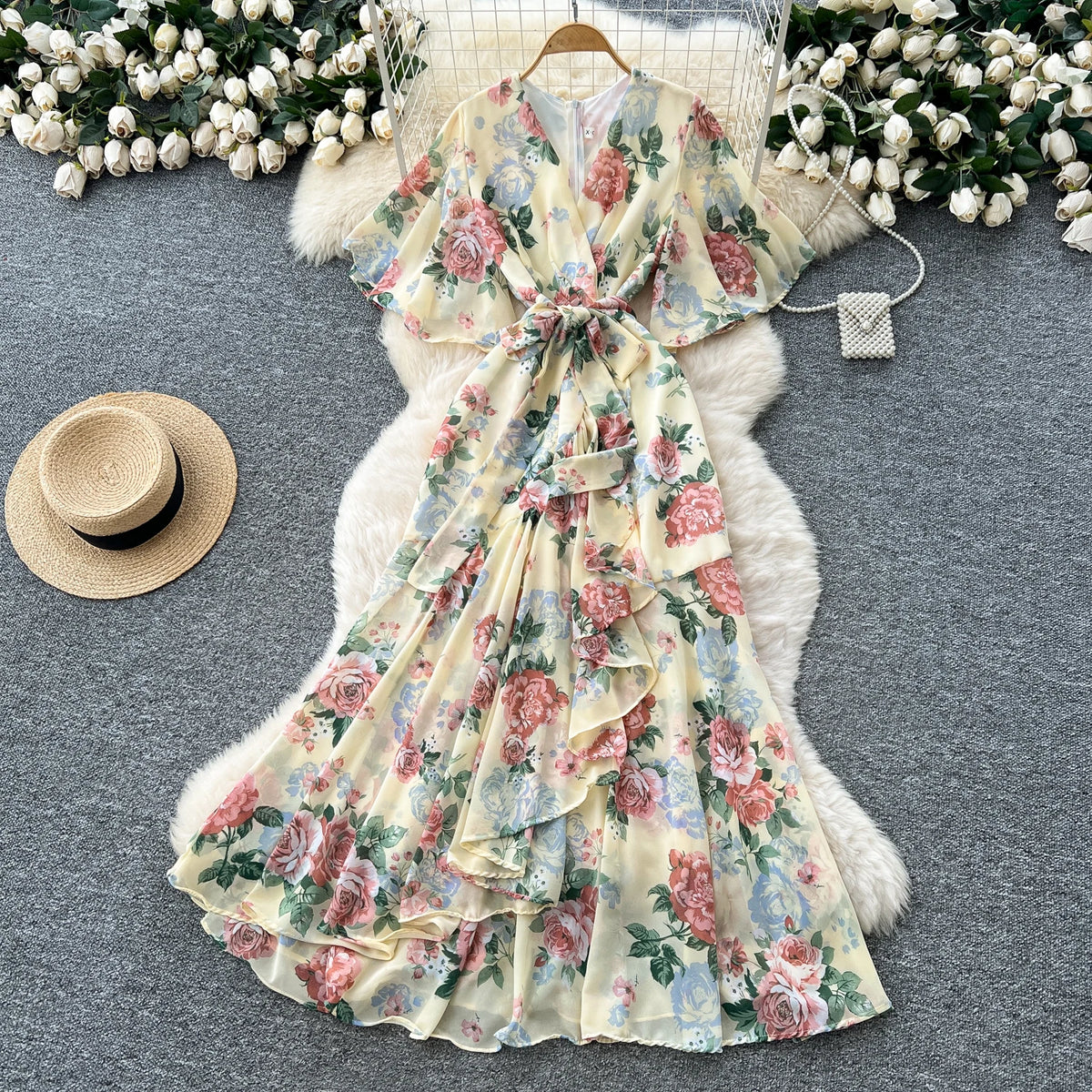 Boho Asymmetric V-Neck Maxi Dress
