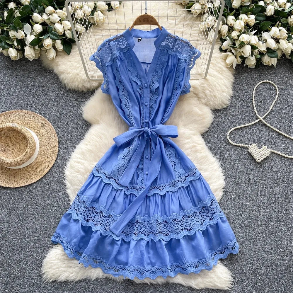 Lace-Up Cutout Sleeveless Beach Dress