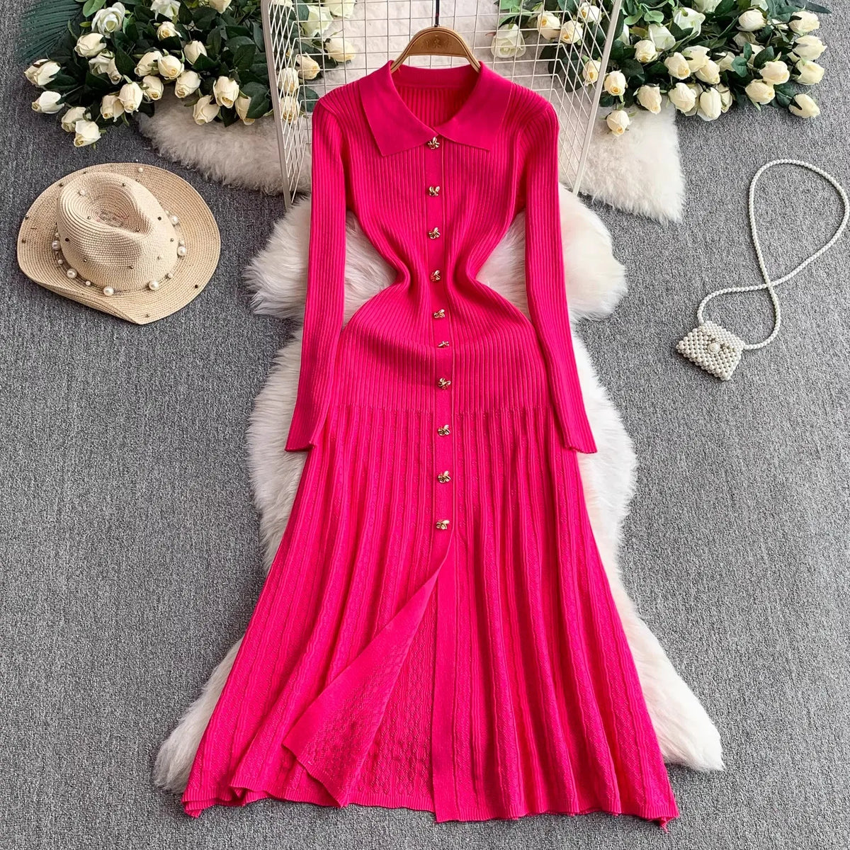Vintage Collared Maxi Sweater Dress