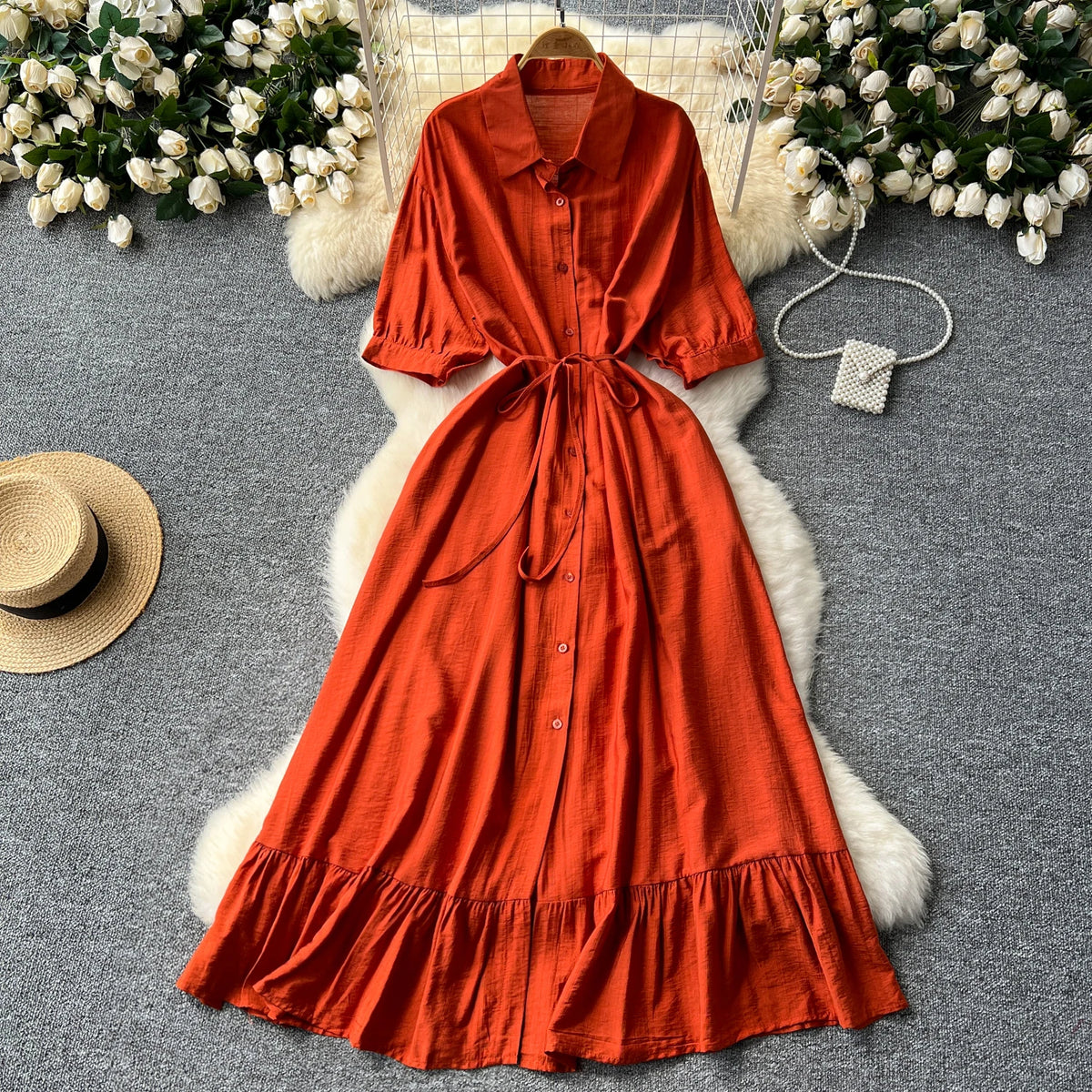 Collared Ruffle Button Front Dress
