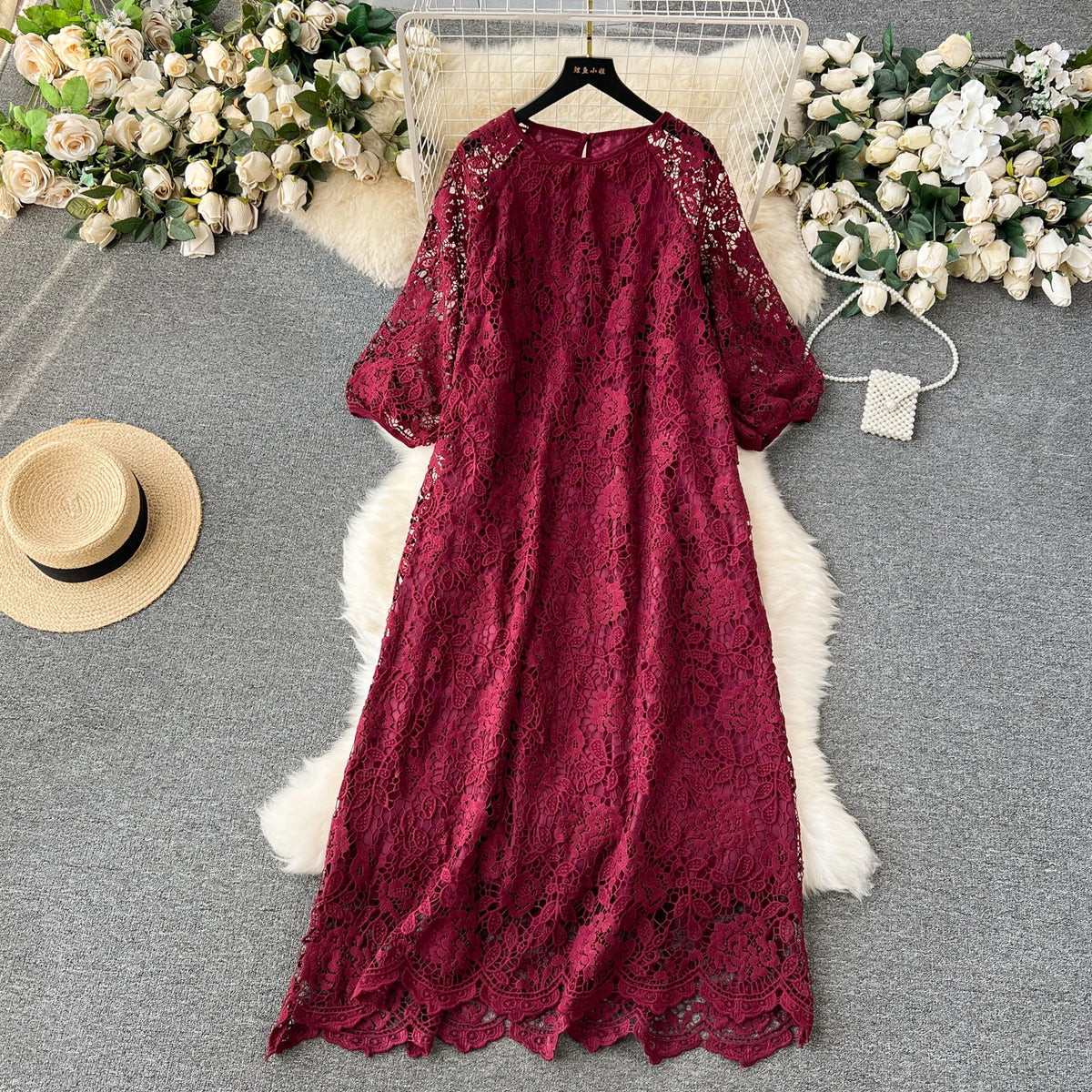 Crochet Lace Chiffon A-Line Dress