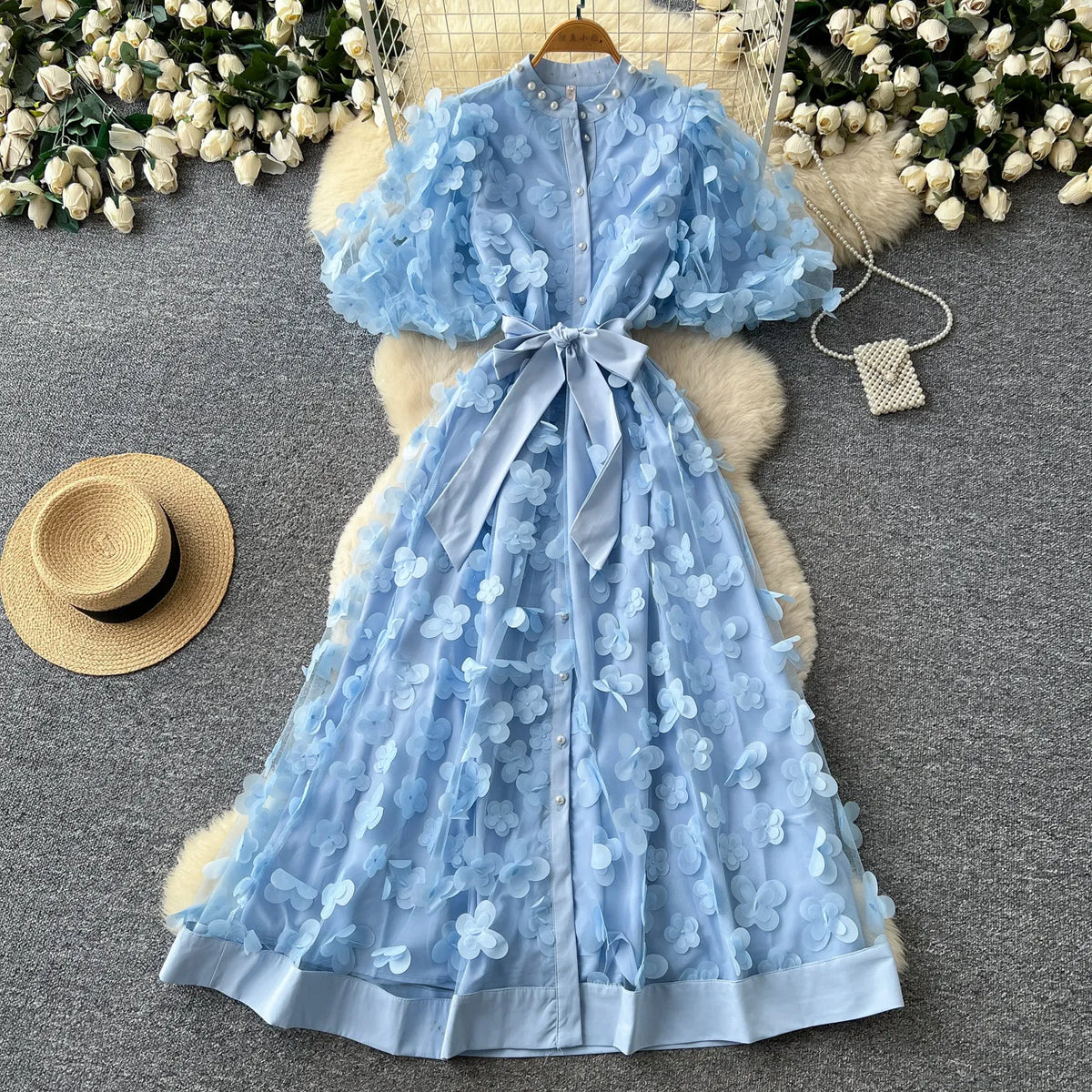 3D Floral Beaded A-Line Maxi Gown