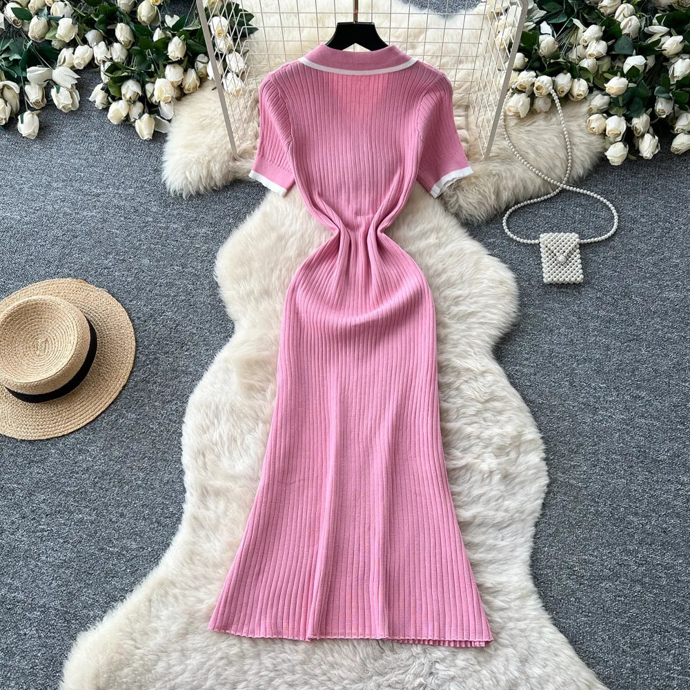 Collared Knit Maxi Shirt Sweater Dress