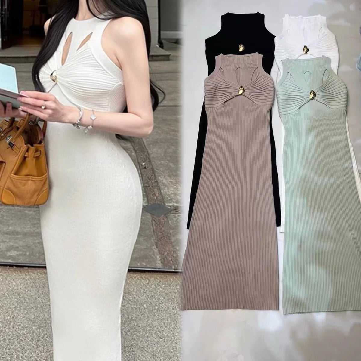 Openwork Knot Bodycon Party Dress