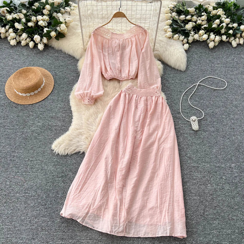 Lace Boat Neck Two-Piece Dress Set