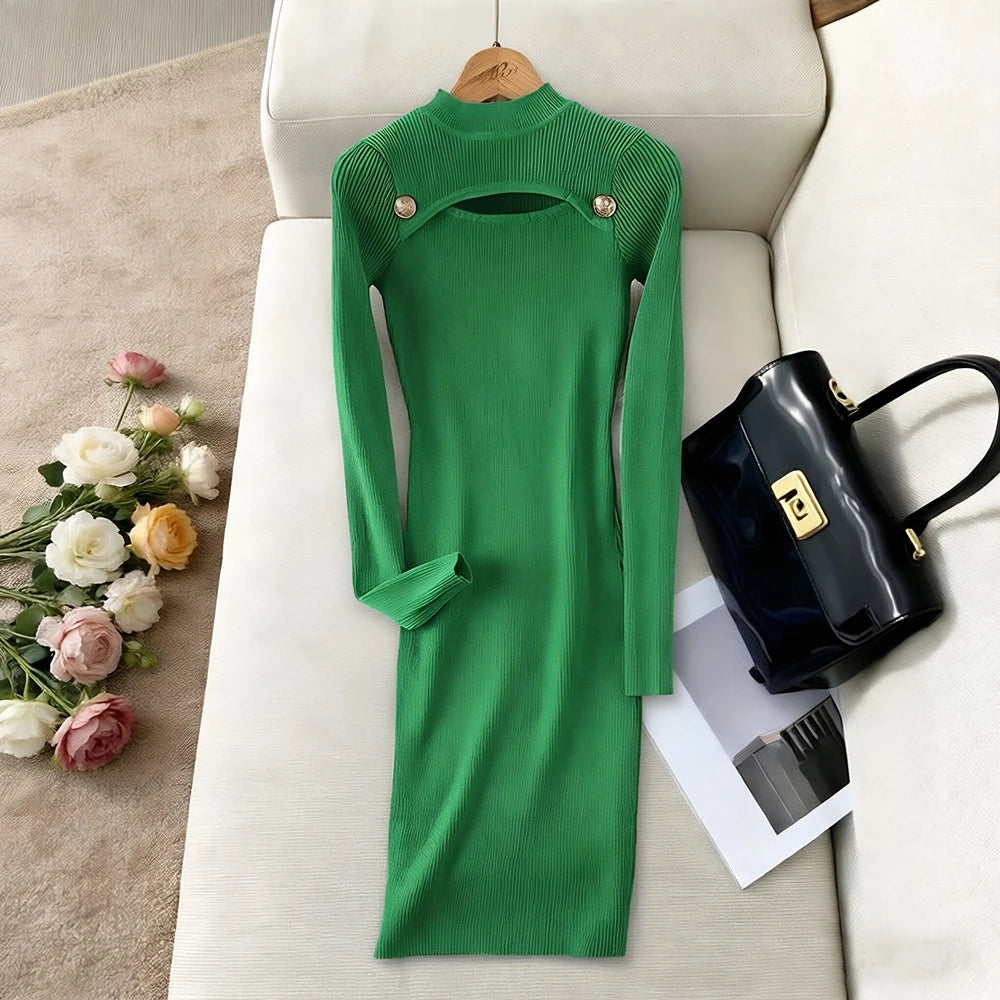 Keyhole Knit Bodycon Party Mini Dress