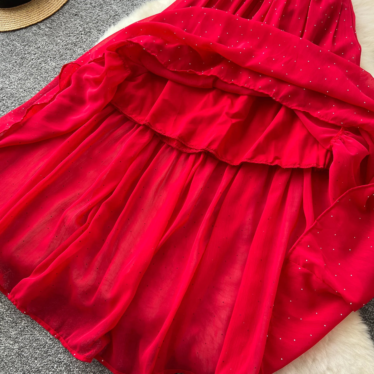 Glitter Chiffon High Waist Party Dress